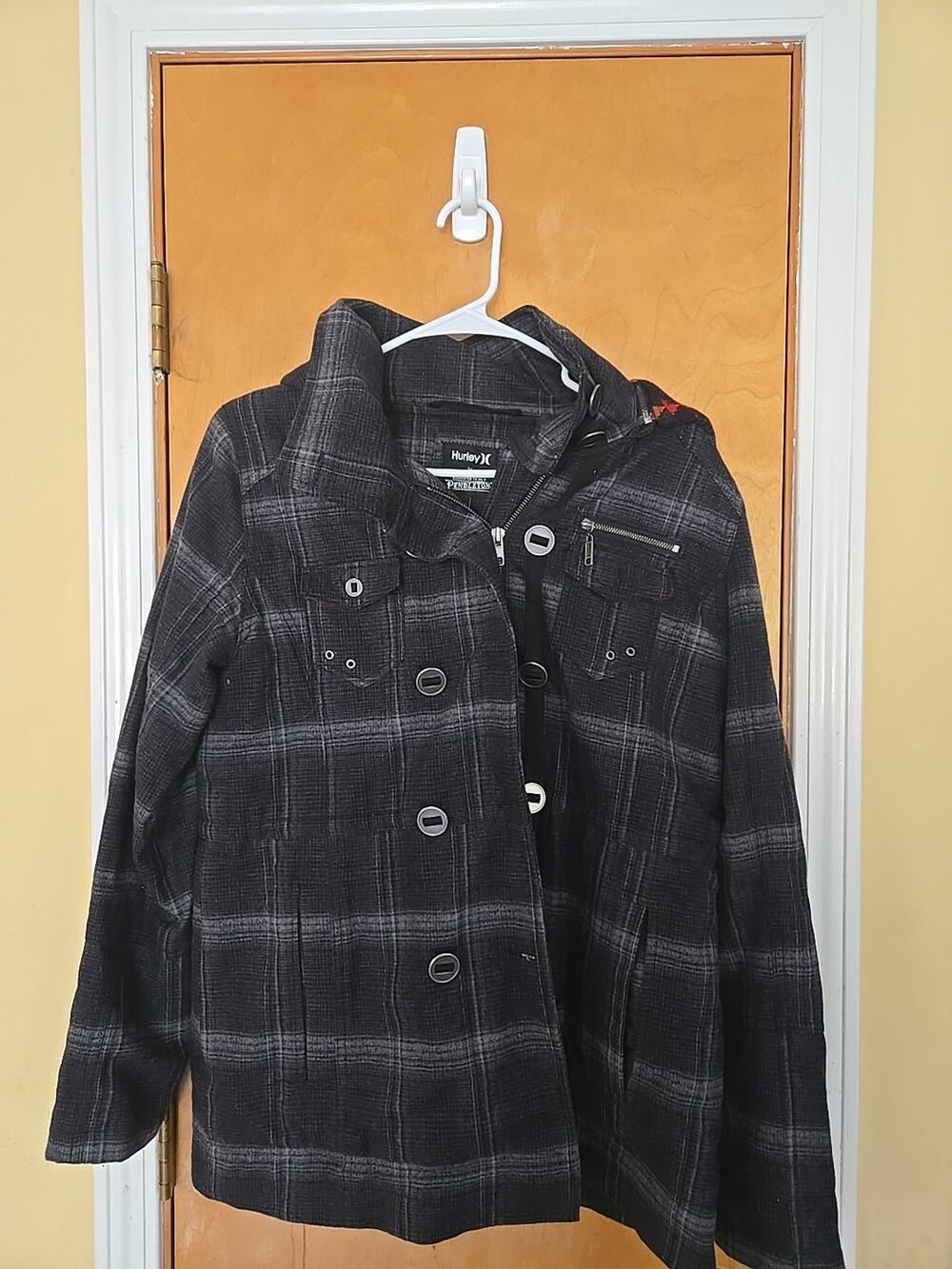 Pendleton Hurley Gray Wool Parka Small Jacket Removable Hood Plaid